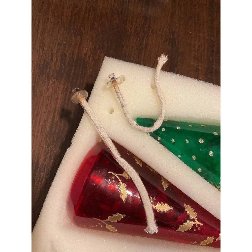 Gorham Tree‎ Oil Lamps Set of 3 Assorted Hand Painted Glass Christmas Holiday